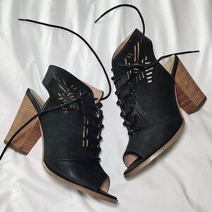 Lace Front Open Toe Black Booties